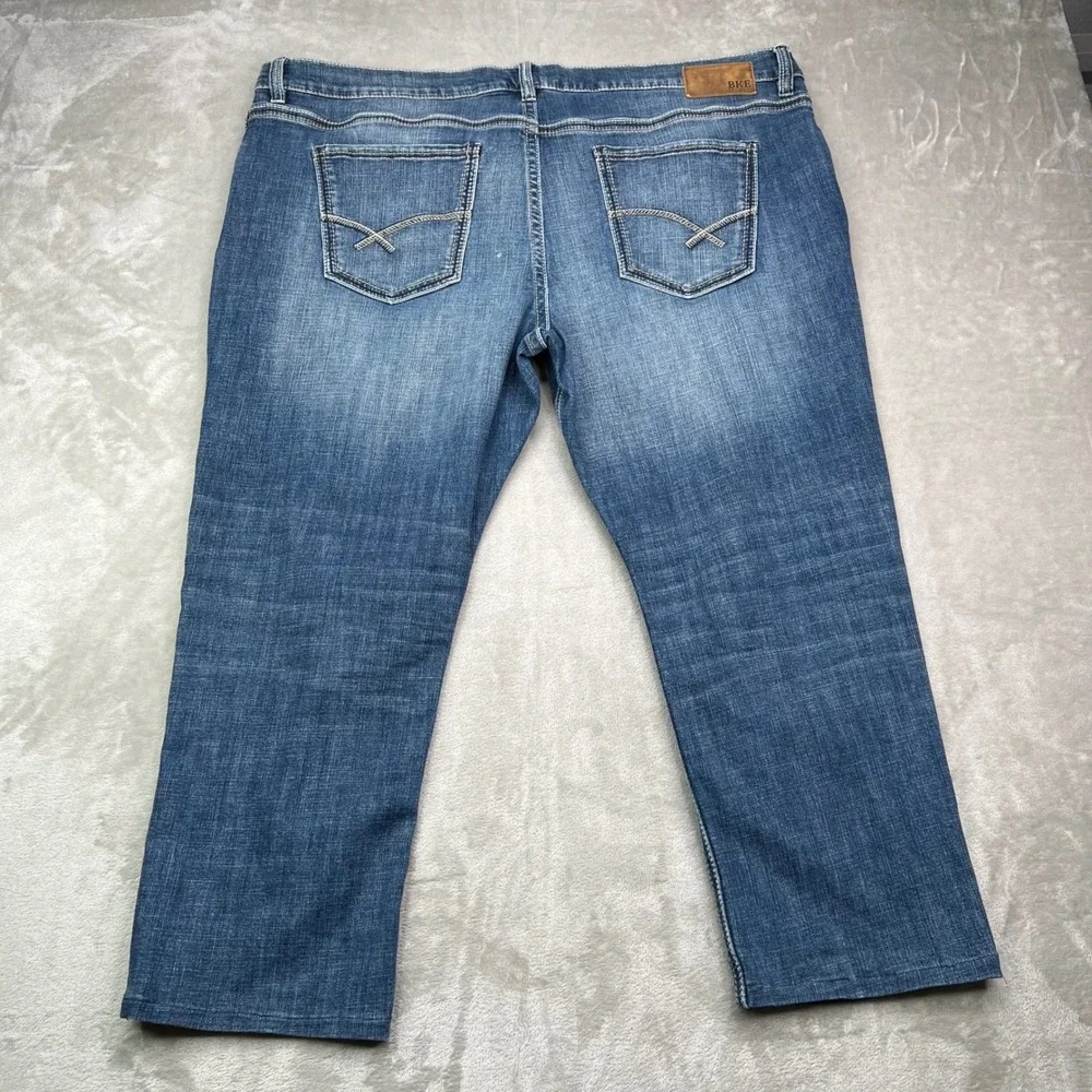 BKE Seth Jeans Men 46x32 Fit 46x29 Blue Medium Wash Whiskered Straight Leg Denim
